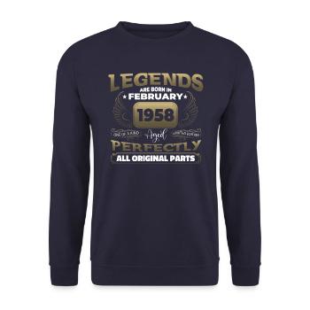 Jahrgang 1958 Februar 65. Geburtstag Geschenk Mann - Unisex Pullover - Navy - Vorne - Alina (178cm) & Michal (187cm)