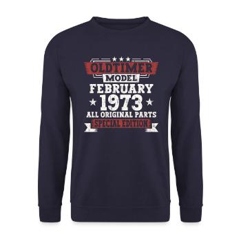 50th birthday February Born 1973 Gift - Unisex Sweatshirt - navy - Front - Alina (178cm) & Michal (187cm)