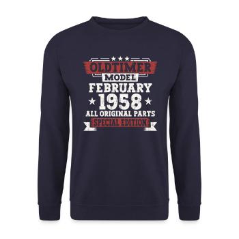 65e anniversaire Février Né 1958 Cadeau - Sweat-shirt Unisexe - marine - Devant - Alina (178cm) & Michal (187cm)