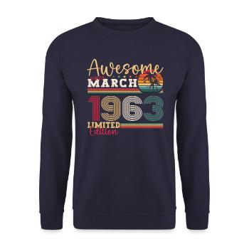 60th birthday Mann Awesome March born 1963 - Unisex Sweatshirt - navy - Front - Alina (178cm) & Michal (187cm)