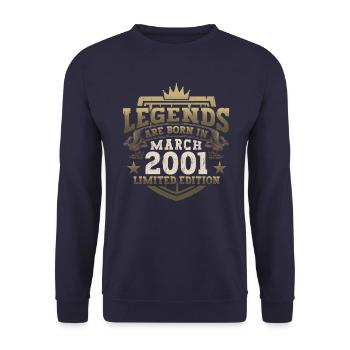 22nd birthday man March Born 2001 Legend - Unisex Sweatshirt - navy - Front - Alina (178cm) & Michal (187cm)