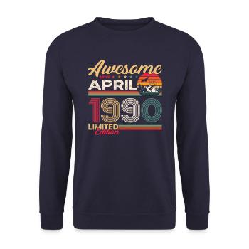 33rd birthday man April born 1990 Awesome - Unisex Sweatshirt - navy - Front - Alina (178cm) & Michal (187cm)
