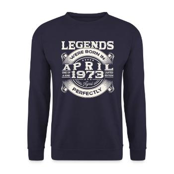 50e anniversaire homme April né en 1973 Oldtimer - Sweat-shirt Unisexe - marine - Devant - Alina (178cm) & Michal (187cm)