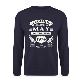 49th Birthday Man Legendary May Born 1974 - Unisex Sweatshirt - navy - Front - Alina (178cm) & Michal (187cm)
