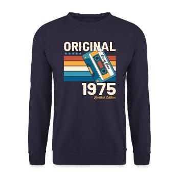 48th Birthday Man June Vintage 1975 Cassette - Unisex Sweatshirt - navy - Front - Alina (178cm) & Michal (187cm)