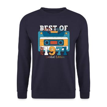 52. Geburtstag Mann Juli Jahrgang 1971 Kassette - Unisex Pullover - Navy - Vorne - Alina (178cm) & Michal (187cm)
