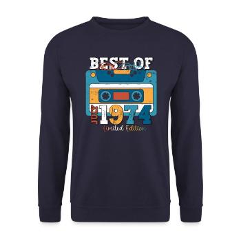 49th Birthday Man July Vintage 1974 Cassette - Unisex Sweatshirt - navy - Front - Alina (178cm) & Michal (187cm)