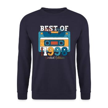 25. Geburtstag Dezember Jahrgang 1998 Kassette - Unisex Pullover - Navy - Vorne - Alina (178cm) & Michal (187cm)