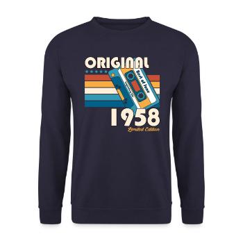 66. Geburtstag Kassette Juni 1958 Jahrgang 1958 - Unisex Pullover - Navy - Vorne - Alina (178cm) & Michal (187cm)