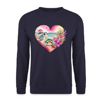 Turtles having fun on the beach. - Unisex Sweatshirt - navy - Front - Alina (178cm) & Michal (187cm)