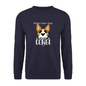 dogscorgi1 - Unisex sweater - marineblå - Foran - Alina (178cm) & Michal (187cm)