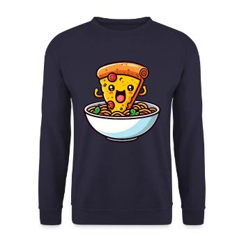 Kawaii Salami Pizza Dances in Ramen Noodle Soup Bowl - Unisex Sweatshirt - navy - Front - Alina (178cm) & Michal (187cm)