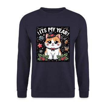 Nouvel An Réveillon du Nouvel An Chat Mâle C’est mon année - Sweat-shirt Unisexe - marine - Devant - Alina (178cm) & Michal (187cm)