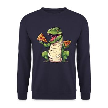 T-Rex Amateur de Pizza Dinosaure - Sweat-shirt Unisexe - marine - Devant - Alina (178cm) & Michal (187cm)