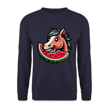 Cheval mignon avec des fruits d’été au melon - Sweat-shirt Unisexe - marine - Devant - Alina (178cm) & Michal (187cm)