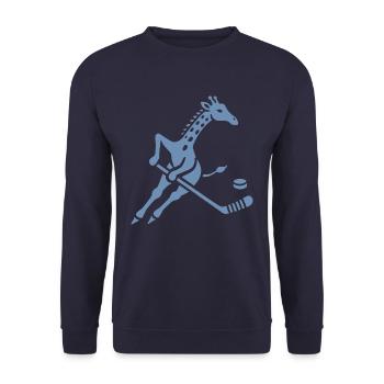 Giraffe Eishockeyspieler Silhouette Minimalistisch - Unisex Pullover - Navy - Vorne - Alina (178cm) & Michal (187cm)