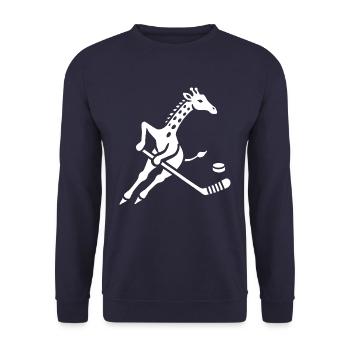 Giraffe Eishockeyspieler Silhouette Minimalistisch - Unisex Pullover - Navy - Vorne - Alina (178cm) & Michal (187cm)