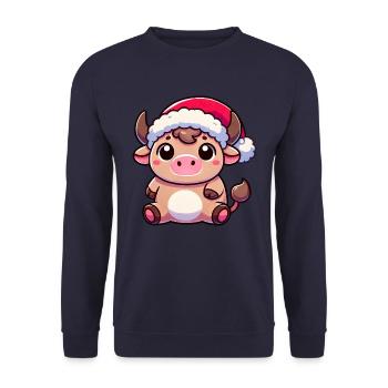 Süße Chibi Weihnachtskuh Cartoon Design - Unisex Pullover - Navy - Vorne - Alina (178cm) & Michal (187cm)