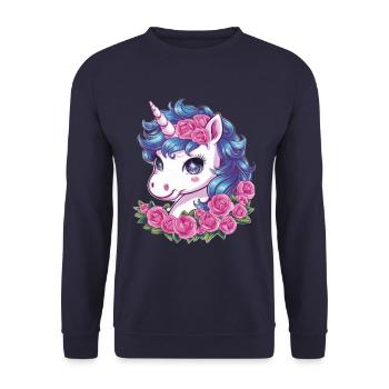Licorne Kawaii avec des roses - Sweat-shirt Unisexe - marine - Devant - Alina (178cm) & Michal (187cm)