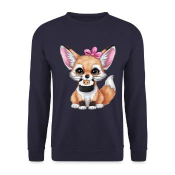 Kawaii Fennec Desert Fox with Japanese Sushi - Unisex Sweatshirt - navy - Front - Alina (178cm) & Michal (187cm)