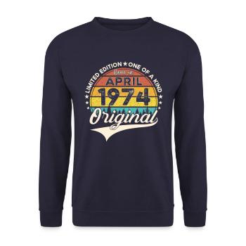 49th birthday man April Born 1974 Original - Unisex Sweatshirt - navy - Front - Alina (178cm) & Michal (187cm)