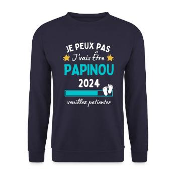 Je peux pas j'vais être Papinou 2024 Futur Papy - Sweat-shirt Unisexe - marine - Devant - Alina (178cm) & Michal (187cm)