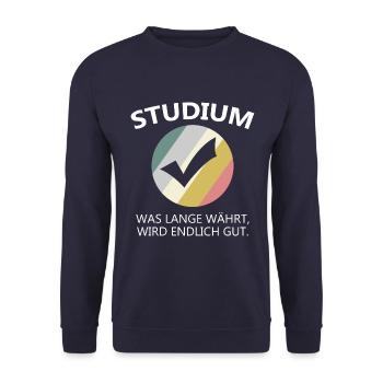 Studium geschafft - Unisex Pullover - Navy - Vorne - Alina (178cm) & Michal (187cm)