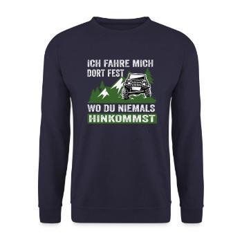 Geländewagen Offroad Jeep 4x4 Reisefahrzeug - Unisex Pullover - Navy - Vorne - Alina (178cm) & Michal (187cm)