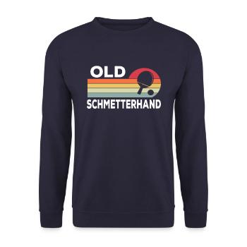 Old Schmetterhand Tischtennis Geschenk Retro Style - Unisex Pullover - Navy - Vorne - Alina (178cm) & Michal (187cm)