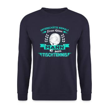 Alter Mann -Tischtennis | Vintage Retro Style - Unisex Pullover - Navy - Vorne - Alina (178cm) & Michal (187cm)