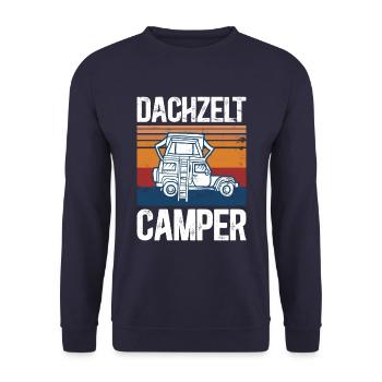 Dachzelt Camper | Autozelt Campingurlaub Retro - Unisex Pullover - Navy - Vorne - Alina (178cm) & Michal (187cm)