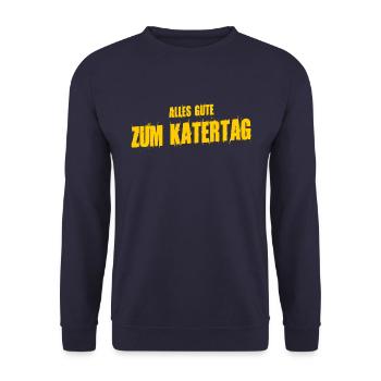 alles Gute zum Katertag versus Vatertag - Unisex Pullover - Navy - Vorne - Alina (178cm) & Michal (187cm)