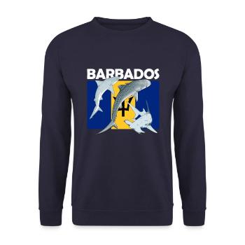 Flagge von Barbados Tigerhai Hammerhai - Unisex Pullover - Navy - Vorne - Alina (178cm) & Michal (187cm)