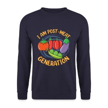 I Am Post Meat Generation Funny Veganism Veggie - Unisex Pullover - Navy - Vorne - Alina (178cm) & Michal (187cm)