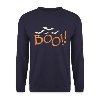 Boo!! Kids Halloween Adorable Ghostly Design Tee - Unisex Sweatshirt - navy - Front - Alina (178cm) & Michal (187cm)
