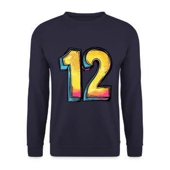 12 Zahl Comic - Unisex Pullover - Navy - Vorne - Alina (178cm) & Michal (187cm)