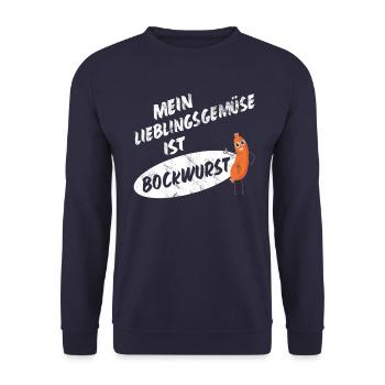 Mein Lieblingsgemüse ist Bockwurst 2- Sausage - Unisex Pullover - Navy - Vorne - Alina (178cm) & Michal (187cm)
