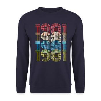 Année de naissance 1981 - Anniversaire au look vintage rétro - Sweat-shirt Unisexe - marine - Devant - Alina (178cm) & Michal (187cm)