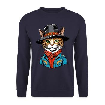 Chat mignon cow-boy - Sweat-shirt Unisexe - marine - Devant - Alina (178cm) & Michal (187cm)