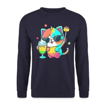 The casual cat: sunglasses and cocktail - Unisex Sweatshirt - navy - Front - Alina (178cm) & Michal (187cm)