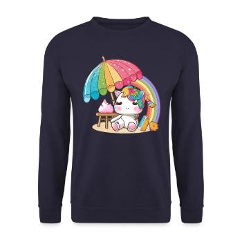 Rainbow unicorn for children - colorful and cheerful - Unisex Sweatshirt - navy - Front - Alina (178cm) & Michal (187cm)