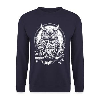 Eule auf einem Ast - Unisex Pullover - Navy - Vorne - Alina (178cm) & Michal (187cm)