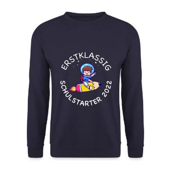 Kinder Schulkind Einschulung Grundschule Erstkläss - Unisex Pullover - Navy - Vorne - Alina (178cm) & Michal (187cm)