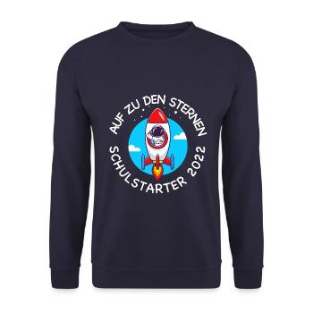 Kinder Schulkind Einschulung Schulanfang Erstkläss - Unisex Pullover - Navy - Vorne - Alina (178cm) & Michal (187cm)