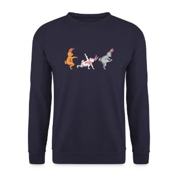 Kaninchen Yoga Sport Fitness Hasen Lustiger Hase - Unisex Pullover - Navy - Vorne - Alina (178cm) & Michal (187cm)