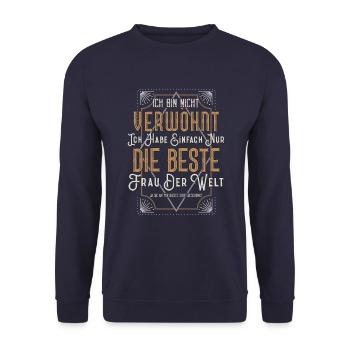 Freund Mann T-Shirt beste Frau der Welt vergeben - Unisex Pullover - Navy - Vorne - Alina (178cm) & Michal (187cm)