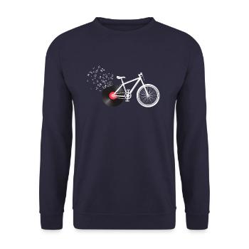 Vélo avec disque vinyle pour chemise cycliste - Sweat-shirt Unisexe - marine - Devant - Alina (178cm) & Michal (187cm)