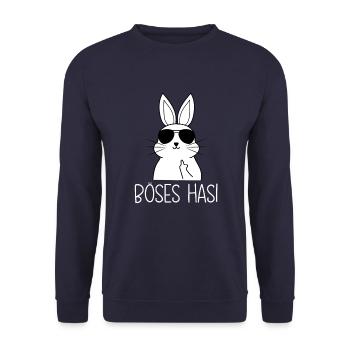 Böses Hasi Hase mit Mittelfinger - Unisex Pullover - Navy - Vorne - Alina (178cm) & Michal (187cm)