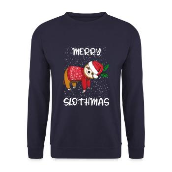 Merry Slothmas Faultier Weihnachten - Unisex Pullover - Navy - Vorne - Alina (178cm) & Michal (187cm)