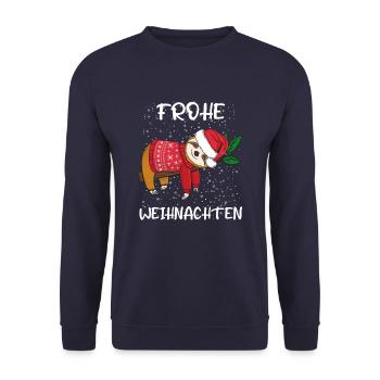 Frohe Weihnachten Faultier mit Weihnachtssweater - Unisex Pullover - Navy - Vorne - Alina (178cm) & Michal (187cm)